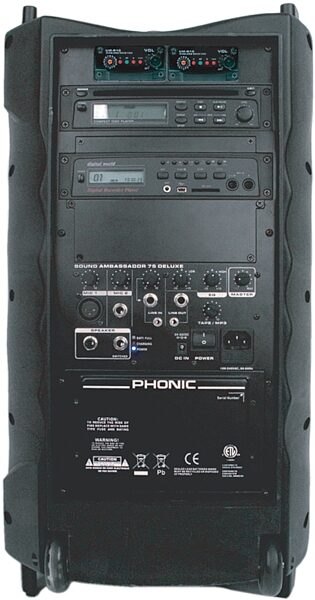 open zoom image for Phonic Sound Ambassador 75 Deluxe Battery Power Mobile PA System, Back--SA75Deluxe back
