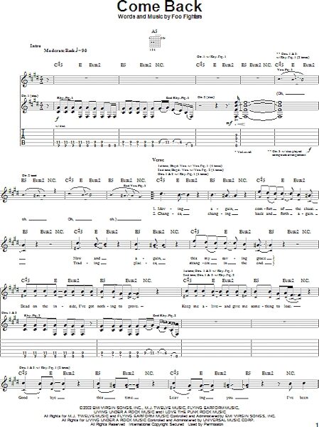 open zoom image for Come Back - Guitar TAB, New, Main