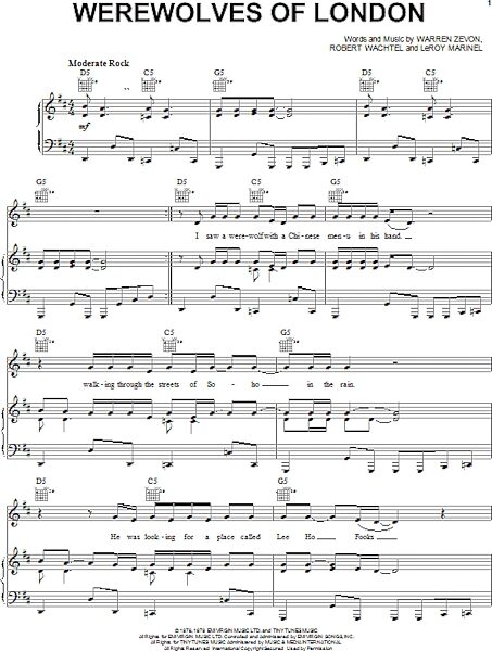 open zoom image for Werewolves Of London - Piano/Vocal/Guitar, New, Main