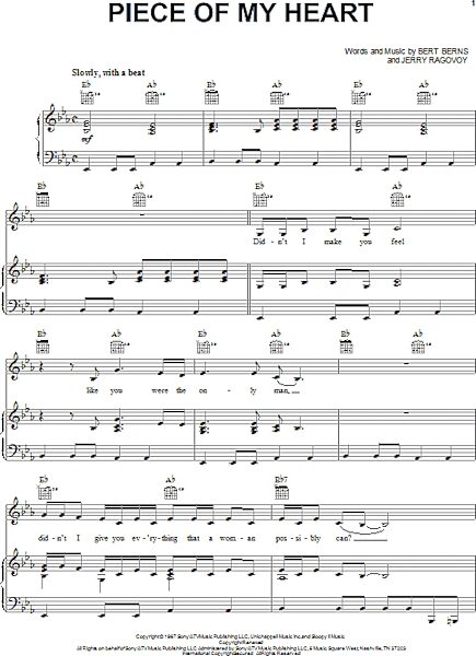 open zoom image for Piece Of My Heart - Piano/Vocal/Guitar, New, Main