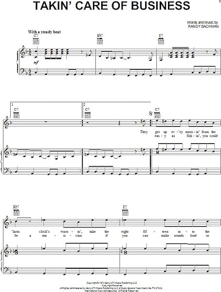 open zoom image for Takin' Care Of Business - Piano/Vocal/Guitar, New, Main