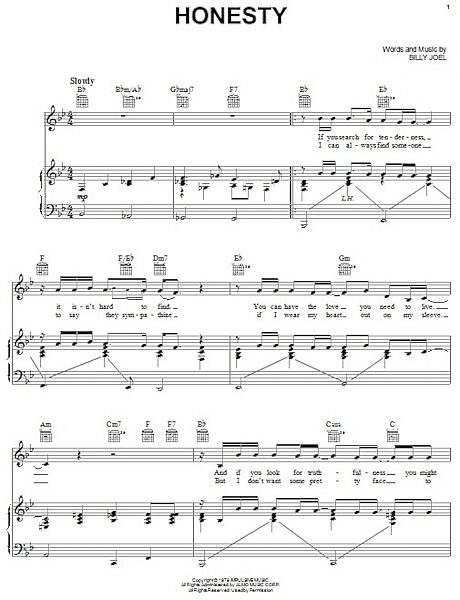 open zoom image for Honesty - Piano/Vocal/Guitar, New, Main