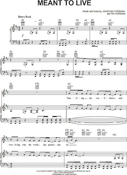 open zoom image for Meant To Live - Piano/Vocal/Guitar, New, Main