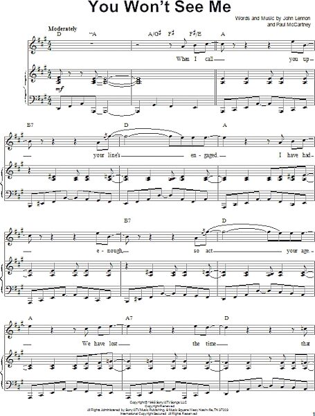 open zoom image for You Won't See Me - Piano Vocal, New, Main