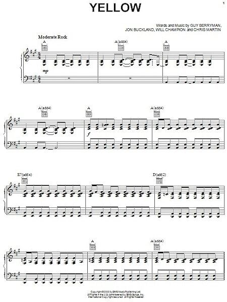 open zoom image for Yellow - Piano/Vocal/Guitar, New, Main