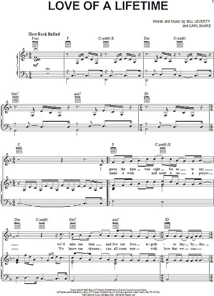 open zoom image for Love Of A Lifetime - Piano/Vocal/Guitar, New, Main