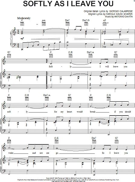 open zoom image for Softly As I Leave You - Piano/Vocal/Guitar, New, Main