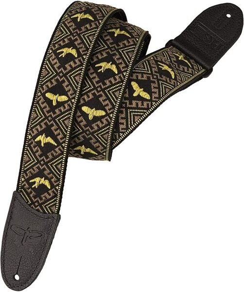 open zoom image for PRS Paul Reed Smith Jacquard Hootenanny Guitar Strap, Yellow Black, Action Position Back