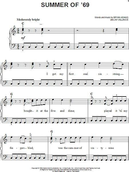 open zoom image for Summer Of '69 - Easy Piano, New, Main