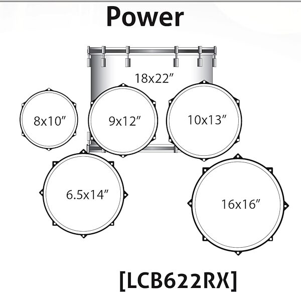open zoom image for Ludwig LCB622RX Element Power Drum Shell Kit (6-Piece), Power RX Configuration