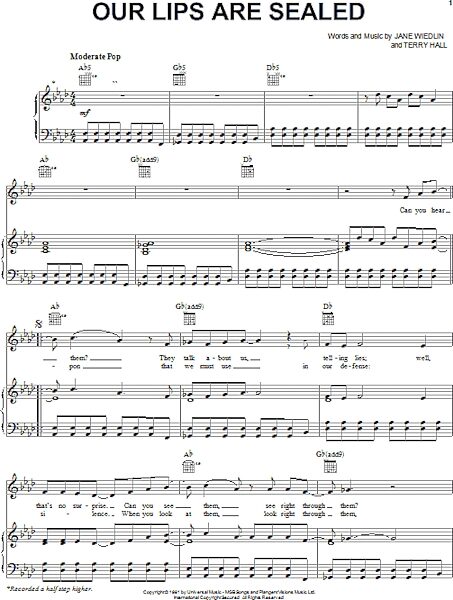 open zoom image for Our Lips Are Sealed - Piano/Vocal/Guitar, New, Main