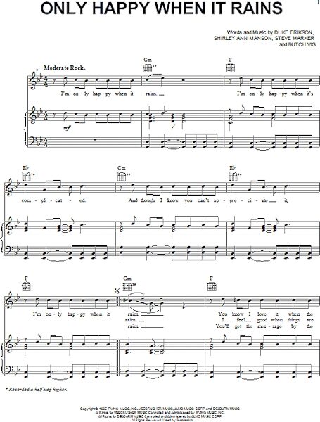 open zoom image for Only Happy When It Rains - Piano/Vocal/Guitar, New, Main