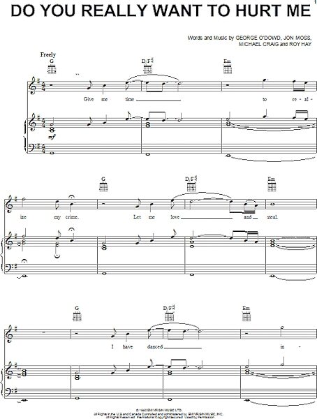 open zoom image for Do You Really Want To Hurt Me - Piano/Vocal/Guitar, New, Main