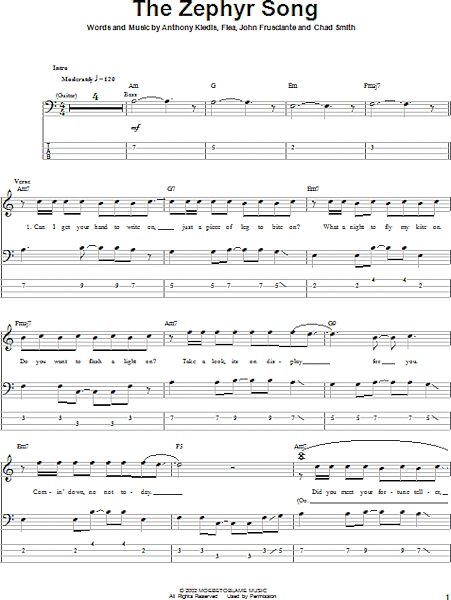 open zoom image for The Zephyr Song - Bass Tab, New, Main