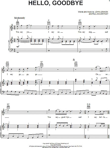 open zoom image for Hello, Goodbye - Piano/Vocal/Guitar, New, Main