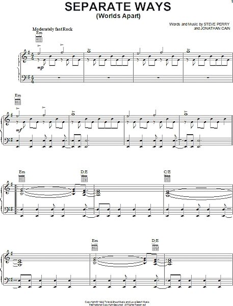 open zoom image for Separate Ways (Worlds Apart) - Piano/Vocal/Guitar, New, Main