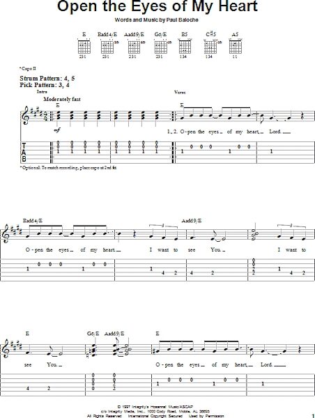 open zoom image for Open The Eyes Of My Heart - Easy Guitar with TAB, New, Main