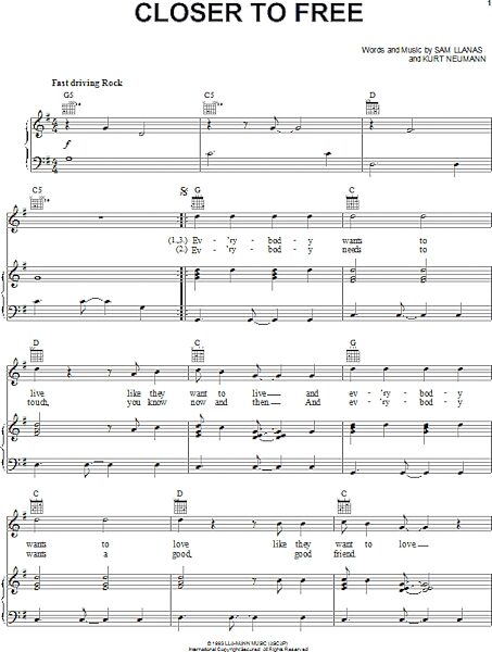 open zoom image for Closer To Free - Piano/Vocal/Guitar, New, Main