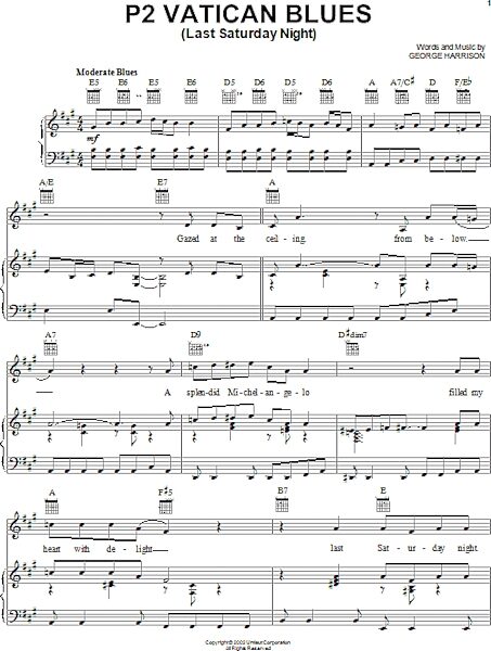 open zoom image for P2 Vatican Blues (Last Saturday Night) - Piano/Vocal/Guitar, New, Main