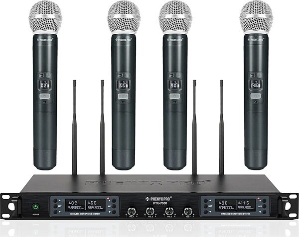 open zoom image for Phenyx Pro PTU-7000-4H 4-Channel UHF Handheld Wireless Microphone System, New, Action Position Back