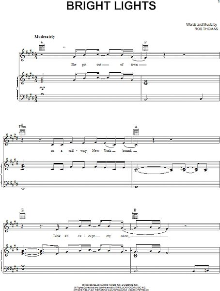 open zoom image for Bright Lights - Piano/Vocal/Guitar, New, Main