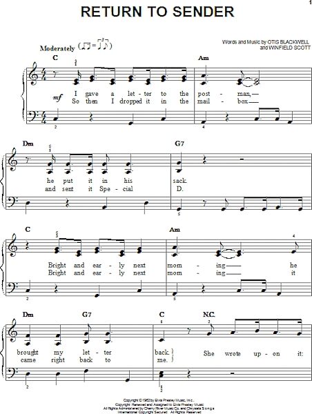 open zoom image for Return To Sender - Easy Piano, New, Main