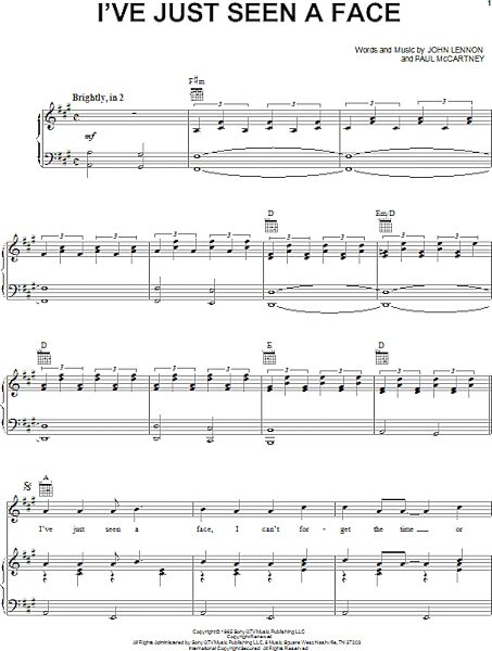 open zoom image for I've Just Seen A Face - Piano/Vocal/Guitar, New, Main