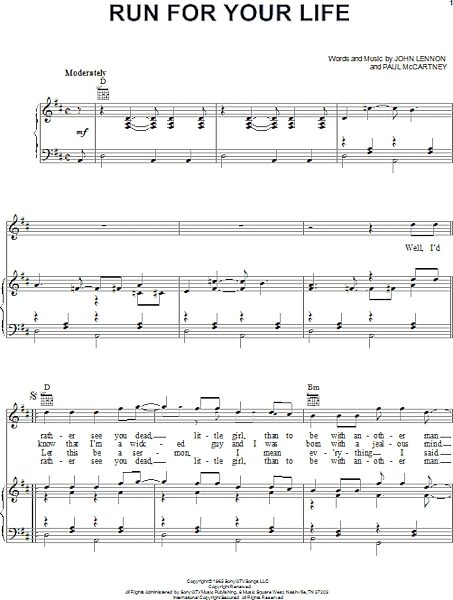 open zoom image for Run For Your Life - Piano/Vocal/Guitar, New, Main