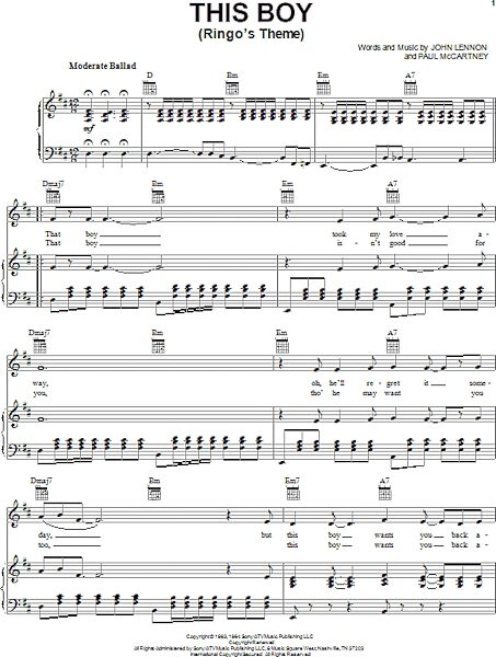 open zoom image for This Boy (Ringo's Theme) - Piano/Vocal/Guitar, New, Main