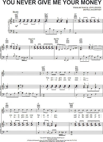 open zoom image for You Never Give Me Your Money - Piano/Vocal/Guitar, New, Main