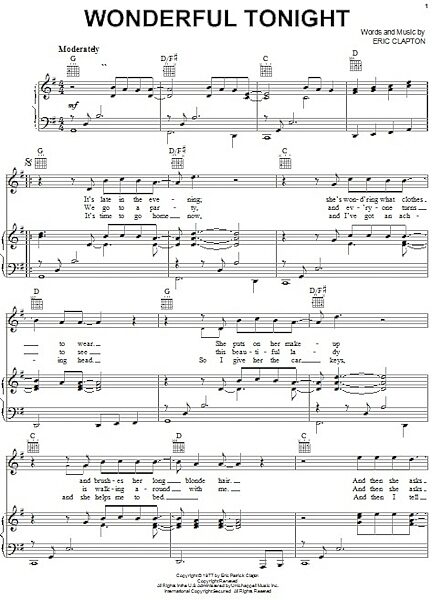 open zoom image for Wonderful Tonight - Piano/Vocal/Guitar, New, Main