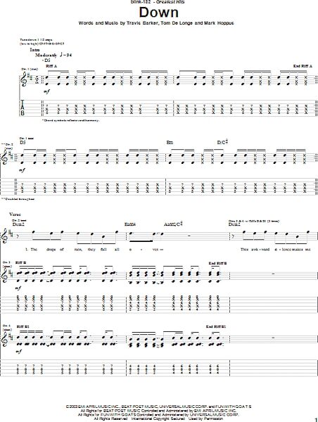open zoom image for Down - Guitar TAB, New, Main