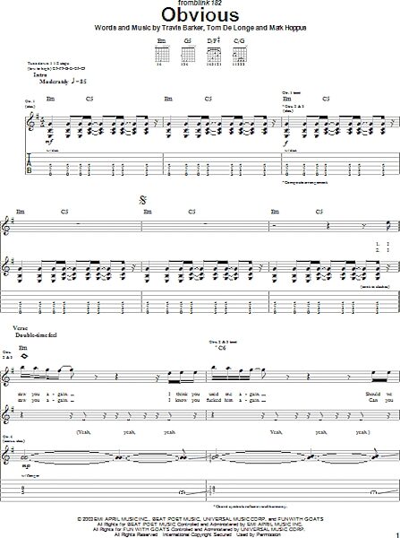 open zoom image for Obvious - Guitar TAB, New, Main