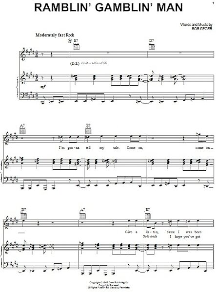 open zoom image for Ramblin' Gamblin' Man - Piano/Vocal/Guitar, New, Main