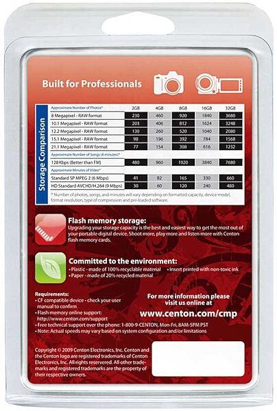 open zoom image for Centon Compact Flash Memory Card, Packaging - Back