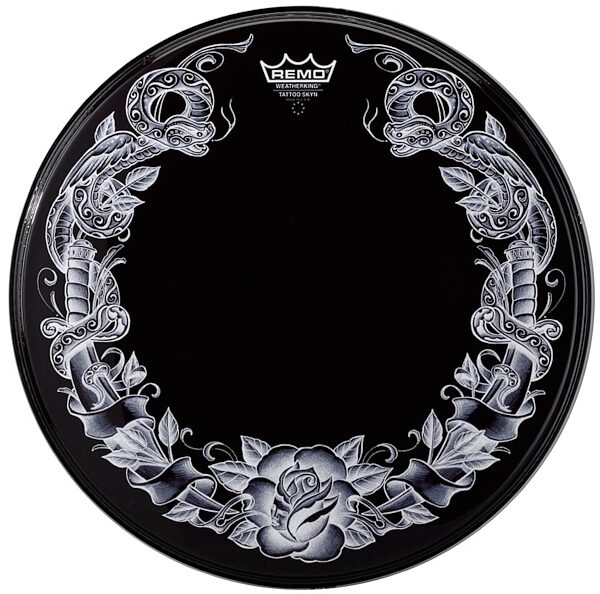 open zoom image for Remo Tattoo Skyns Powerstroke 3 Drum Head, Black Serpent Rose