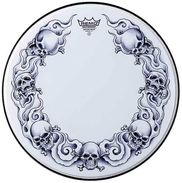 open zoom image for Remo Tattoo Skyns Powerstroke 3 Drum Head, White Skull