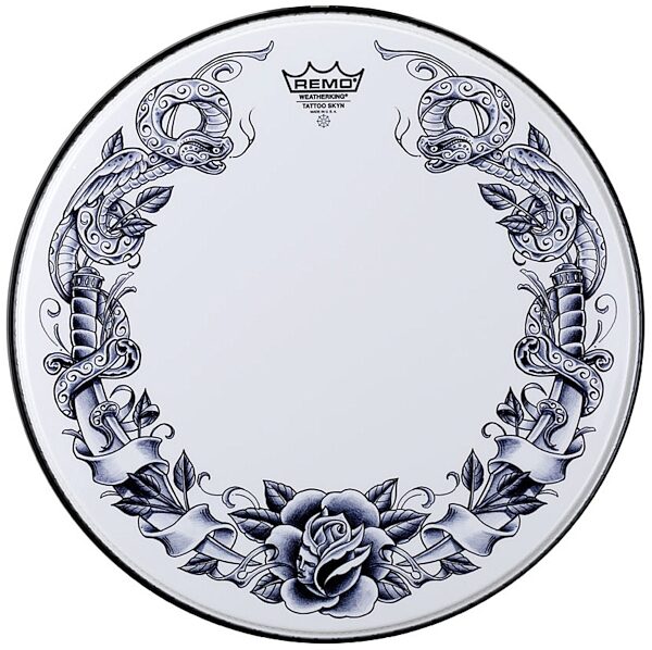 open zoom image for Remo Tattoo Skyns Powerstroke 3 Drum Head, White Serpent Rose