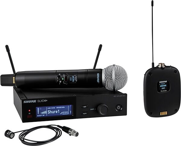 open zoom image for Shure SLXD124+/85M Single-Channel Combo Wireless System with SM58 Handheld Mic and WL185m Lavalier Mic, Band G57 (470 - 608 MHz), Open Box (Very Good), Main