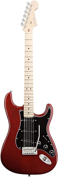 open zoom image for Fender American Deluxe Stratocaster Ash Electric Guitar (Maple with Case), Wine Transparent
