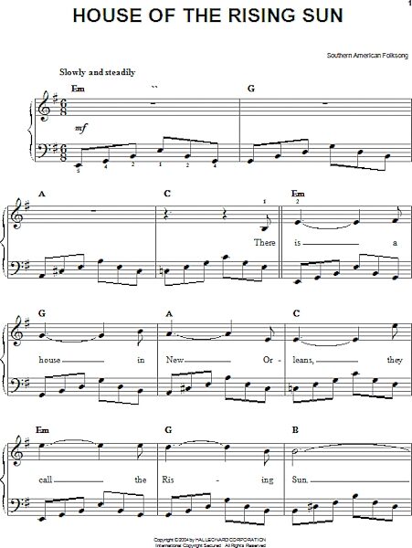 open zoom image for House Of The Rising Sun - Easy Piano, New, Main