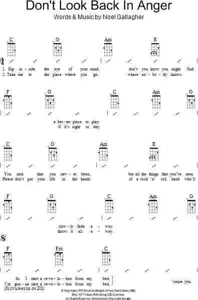 open zoom image for Don't Look Back In Anger - Ukulele Chords/Lyrics, New, Main