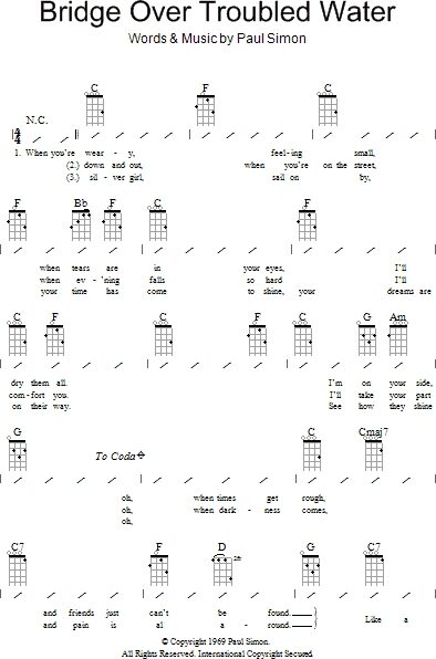 open zoom image for Bridge Over Troubled Water - Ukulele Chords/Lyrics, New, Main