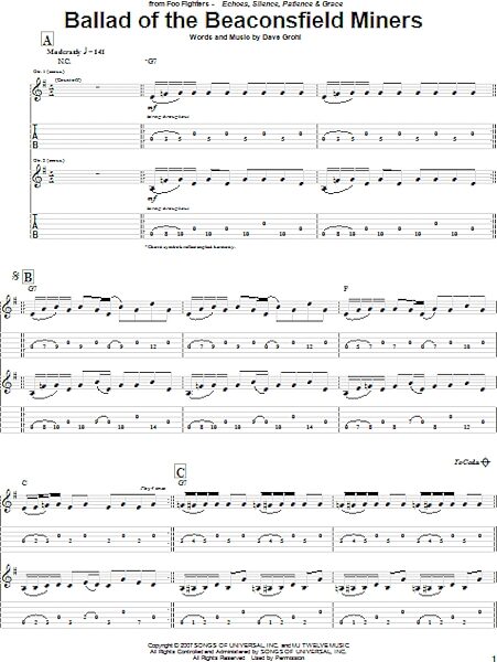 open zoom image for Ballad Of The Beaconsfield Miners - Guitar TAB, New, Main