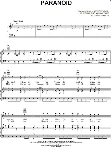 open zoom image for Paranoid - Piano/Vocal/Guitar, New, Main