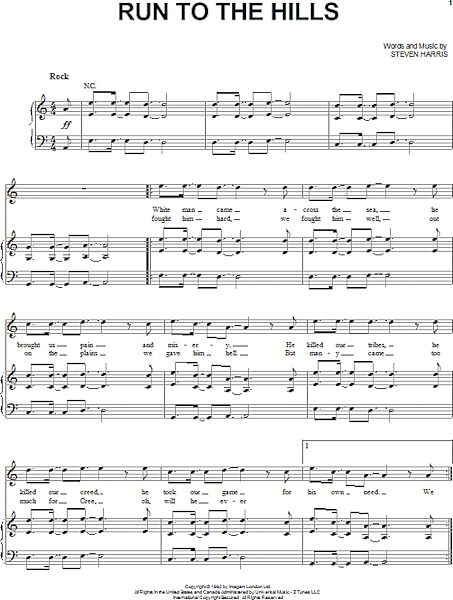 open zoom image for Run To The Hills - Piano/Vocal/Guitar, New, Main