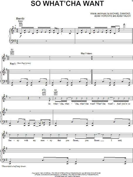 open zoom image for So What'cha Want - Piano/Vocal/Guitar, New, Main