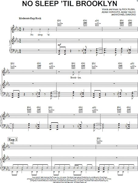 open zoom image for No Sleep Till Brooklyn - Piano/Vocal/Guitar, New, Main