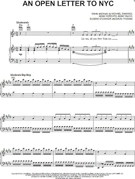 open zoom image for An Open Letter To NYC - Piano/Vocal/Guitar, New, Main