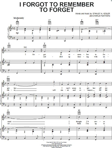open zoom image for I Forgot To Remember To Forget - Piano/Vocal/Guitar, New, Main